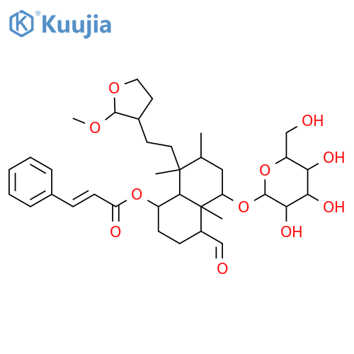 2-Propenoic acid, 3-phenyl-, (1R,4R,4aR,5S,7R,8S,8aR)-4-formyl-5-(β-D-glucopyranosyloxy)decahydro-4a,7,8-trimethyl-8-[2-[(2S,3S)-tetrahydro-2-methoxy-3-furanyl]ethyl]-1-naphthalenyl ester, (2E)- structure