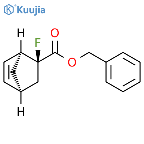 Bicyclo[2.2.1]hept-5-ene-2-carboxylic acid, 2-fluoro-, phenylmethyl ester, (1S,2S,4S)- structure