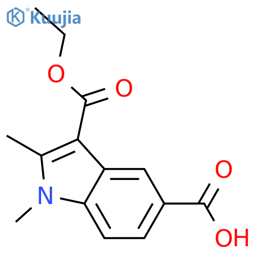 3-(ethoxycarbonyl)-1,2-dimethyl-1H-indole-5-carboxylic acid structure