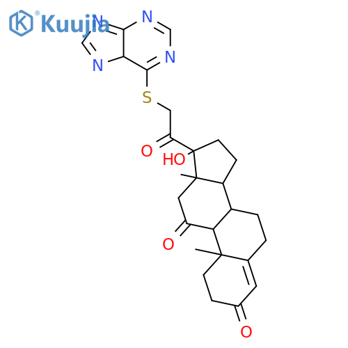 17-hydroxy-10,13-dimethyl-17-[2-(7H-purin-6-ylsulfanyl)acetyl]-1,2,6,7,8,9,12,14,15,16-decahydrocyclopenta[a]phenanthrene-3,11-dione structure