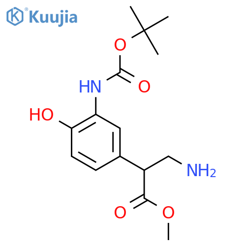 methyl 3-amino-2-(3-{(tert-butoxy)carbonylamino}-4-hydroxyphenyl)propanoate structure