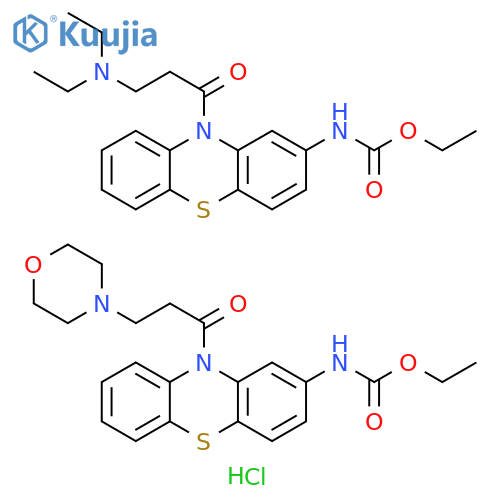 Carbamic acid, [10-[3-(diethylamino)-1-oxopropyl]-10H-phenothiazin-2-yl]-, ethyl ester, mixt. with ethyl [10-[3-(4-morpholinyl)-1-oxopropyl]-10H-phenothiazin-2-yl]carbamate monohydrochloride (9CI) structure
