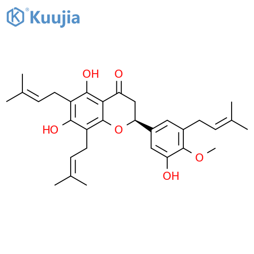 4H-1-Benzopyran-4-one, 2,3-dihydro-5,7-dihydroxy-2-[3-hydroxy-4-methoxy-5-(3-methyl-2-buten-1-yl)phenyl]-6,8-bis(3-methyl-2-buten-1-yl)-, (2S)- structure