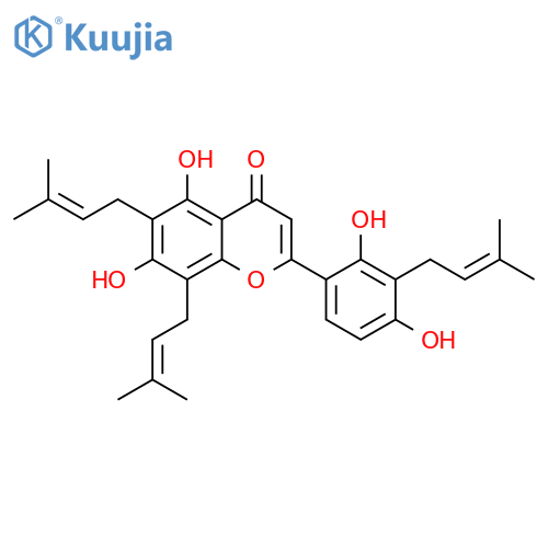 4H-1-Benzopyran-4-one, 2-[2,4-dihydroxy-3-(3-methyl-2-buten-1-yl)phenyl]-5,7-dihydroxy-6,8-bis(3-methyl-2-buten-1-yl)- structure