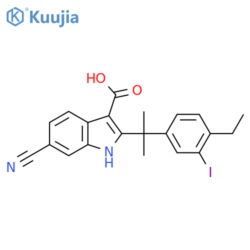 6-Cyano-2-(2-(4-ethyl-3-iodophenyl)propan-2-yl)-1H-indole-3-carboxylic acid structure