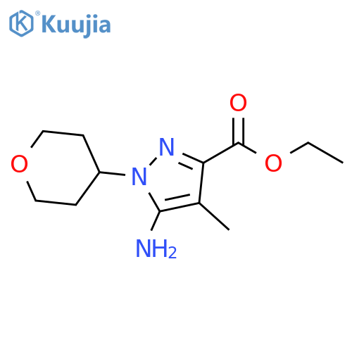 1H-Pyrazole-3-carboxylic acid, 5-amino-4-methyl-1-(tetrahydro-2H-pyran-4-yl)-, ethyl ester structure