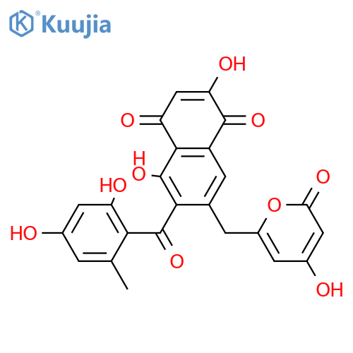 6-(2,4-Dihydroxy-6-methylbenzoyl)-2,5-dihydroxy-7-[(4-hydroxy-2-oxo-2H-pyran-6-yl)methyl]-1,4-naphthalenedione structure