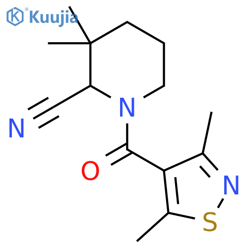 1-(dimethyl-1,2-thiazole-4-carbonyl)-3,3-dimethylpiperidine-2-carbonitrile structure