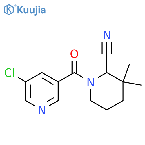 1-(5-chloropyridine-3-carbonyl)-3,3-dimethylpiperidine-2-carbonitrile structure