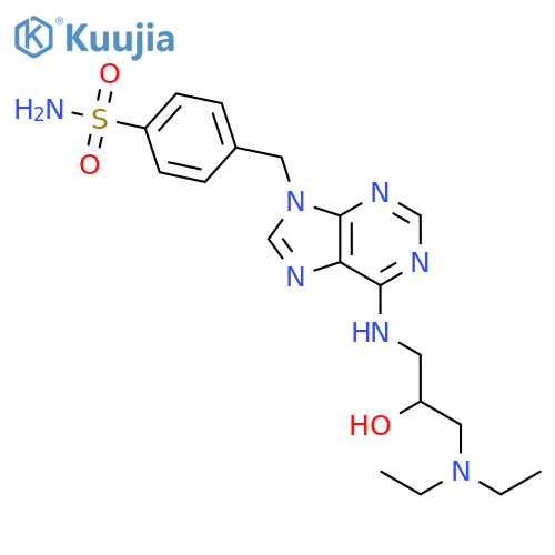 4-[[6-[[3-(diethylamino)-2-hydroxypropyl]amino]purin-9-yl]methyl]benzenesulfonamide;hydrochloride structure