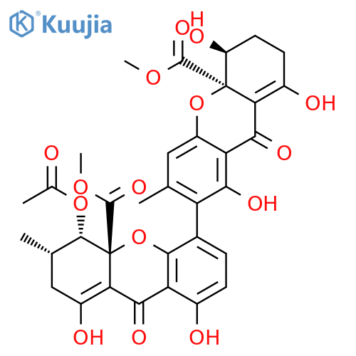 [5,7'-Bi-4aH-xanthene]-4a,4'a-dicarboxylicacid,4-(acetyloxy)-2,2',3,3',4,4',9,9'-octahydro-1,1',4',8,8'-pentahydroxy-3,6'-dimethyl-9,9'-dioxo-,4a,4'a-dimethyl ester, (3S,4S,4'S,4aR,4'aR)- structure