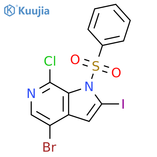 1-(benzenesulfonyl)-4-bromo-7-chloro-2-iodo-pyrrolo[2,3-c]pyridine structure
