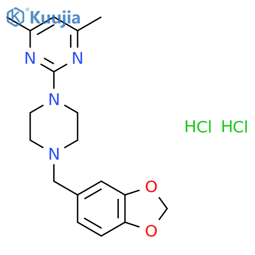 2-[4-(1,3-benzodioxol-5-ylmethyl)piperazin-1-yl]-4,6-dimethylpyrimidine dihydrochloride structure