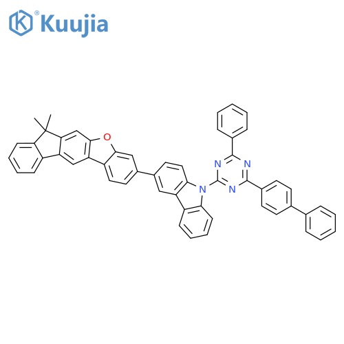 9H-Carbazole, 9-(4-[1,1'-biphenyl]-4-yl-6-phenyl-1,3,5-triazin-2-yl)-3-(7,7-dimethyl-7H-benzo[b]fluoreno[3,2-d]furan-3-yl)- structure