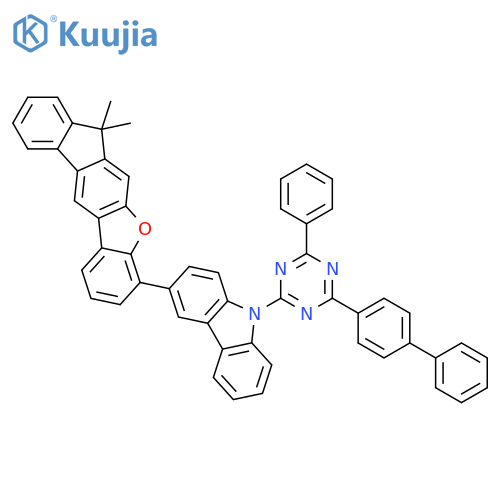 9H-Carbazole, 9-(4-[1,1'-biphenyl]-4-yl-6-phenyl-1,3,5-triazin-2-yl)-3-(7,7-dimethyl-7H-benzo[b]fluoreno[3,2-d]furan-4-yl)- structure