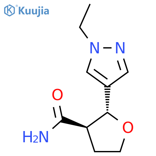 rac-(2R,3R)-2-(1-ethyl-1H-pyrazol-4-yl)oxolane-3-carboxamide structure