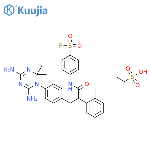 4-[[3-[4-(4,6-diamino-2,2-dimethyl-1,3,5-triazin-1-yl)phenyl]-2-(2-methylphenyl)propanoyl]amino]benzenesulfonyl Fluoride;ethanesulfonic Acid structure