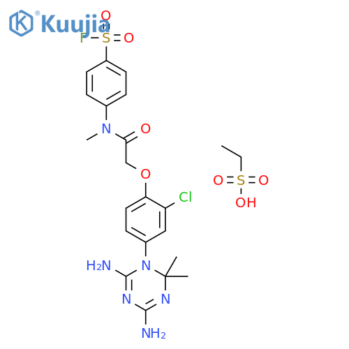 4-[[2-[2-chloro-4-(4,6-diamino-2,2-dimethyl-1,3,5-triazin-1-yl)phenoxy]acetyl]-methylamino]benzenesulfonyl Fluoride;ethanesulfonic Acid structure