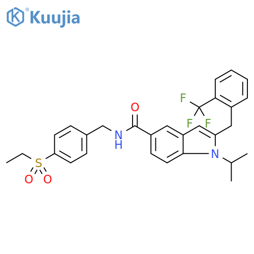1-Isopropyl-2-(2-trifluoromethyl-benzyl)-1H-indole-5-carboxylic acid 4-ethanesulfonyl-benzylamide structure