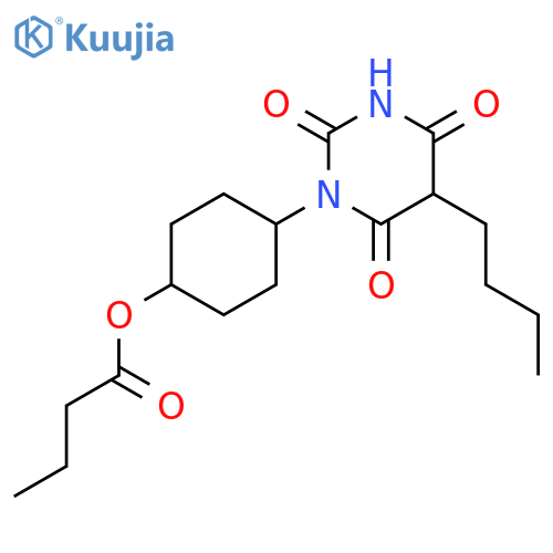 4-(5-butyl-2,4,6-trioxotetrahydropyrimidin-1(2H)-yl)cyclohexyl butanoate structure