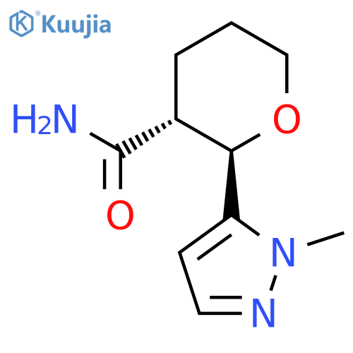 rac-(2R,3R)-2-(1-methyl-1H-pyrazol-5-yl)oxane-3-carboxamide structure