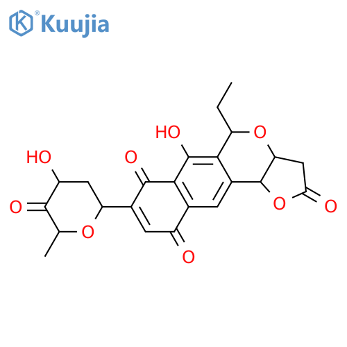 2H-Furo[3,2-b]naphtho[2,3-d]pyran-2,7,10-trione, 8-(2,6-dideoxy-β-D-threo-hexopyranos-4-ulos-1-yl)-5-ethyl-3,3a,5,11b-tetrahydro-6-hydroxy-, (3aR,5R,11bR)- (9CI) structure