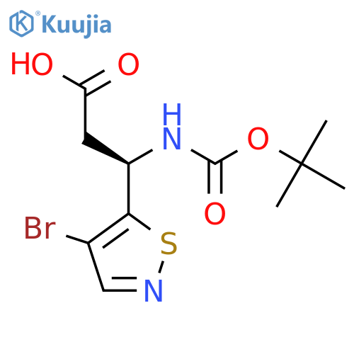 (3R)-3-(4-bromo-1,2-thiazol-5-yl)-3-{(tert-butoxy)carbonylamino}propanoic acid structure