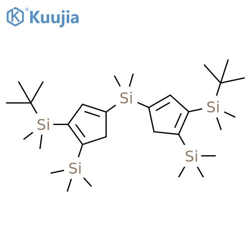 Silane,bis[3-[(1,1-dimethylethyl)dimethylsilyl]-4-(trimethylsilyl)cyclopentadienyl]dimethyl- structure