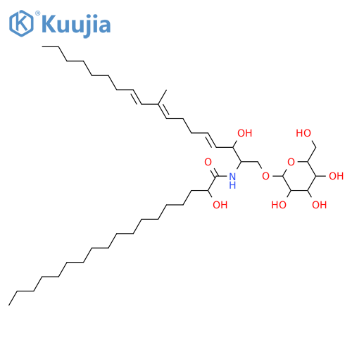Octadecanamide, N-[(1S,2R,3E,7E,9E)-1-[(β-D-glucopyranosyloxy)methyl]-2-hydroxy-8-methyl-3,7,9-heptadecatrien-1-yl]-2-hydroxy-, (2R)- structure