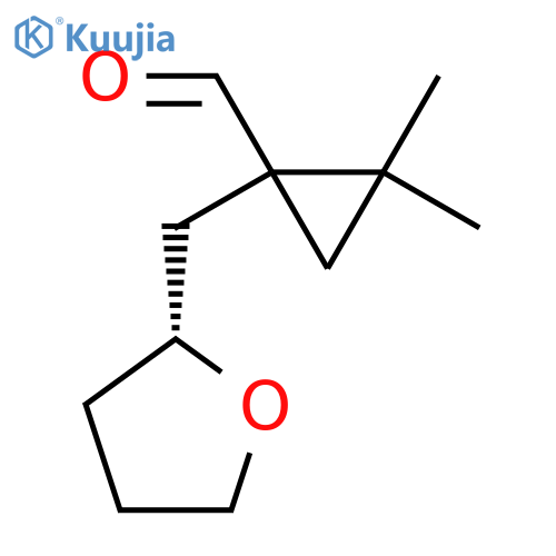 2,2-dimethyl-1-{(2R)-oxolan-2-ylmethyl}cyclopropane-1-carbaldehyde structure