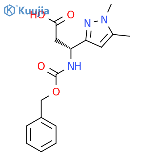 (3R)-3-{(benzyloxy)carbonylamino}-3-(1,5-dimethyl-1H-pyrazol-3-yl)propanoic acid structure