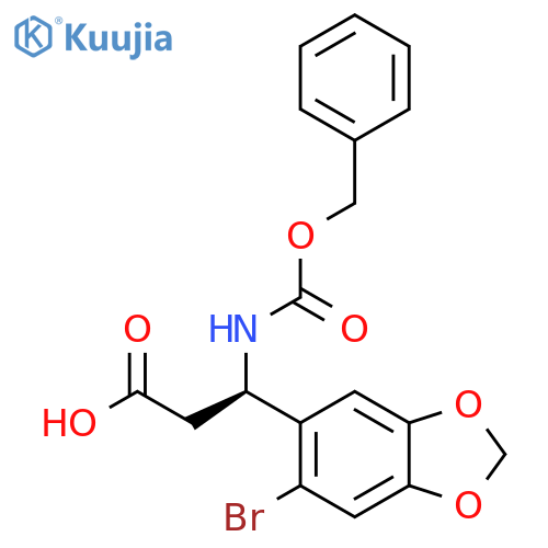 (3R)-3-{(benzyloxy)carbonylamino}-3-(6-bromo-1,3-dioxaindan-5-yl)propanoic acid structure
