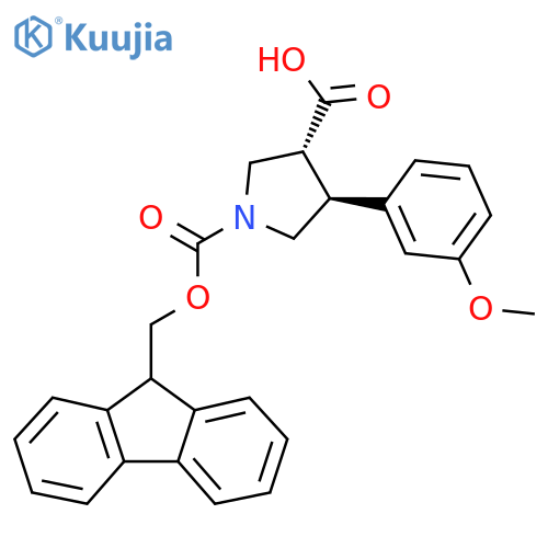 (3R,4S)-1-{[(9H-fluoren-9-yl)methoxy]carbonyl}-4-(3-methoxyphenyl)pyrrolidine-3-carboxylic acid structure
