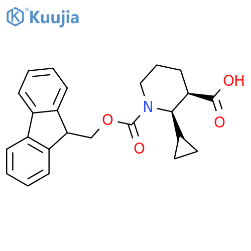 rac-(2R,3R)-2-cyclopropyl-1-{(9H-fluoren-9-yl)methoxycarbonyl}piperidine-3-carboxylic acid structure