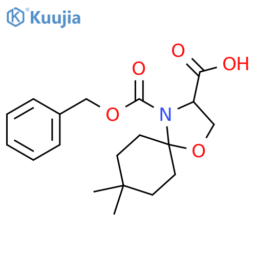 1-Oxa-4-azaspiro[4.5]decane-3,4-dicarboxylic acid, 8,8-dimethyl-, 4-(phenylmethyl) ester structure