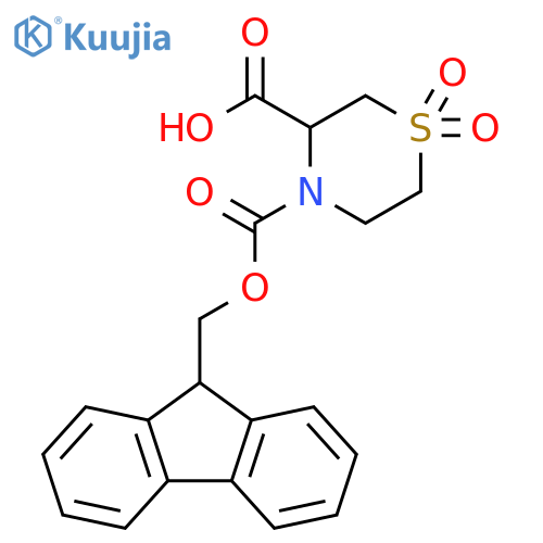 4-{[(9H-fluoren-9-yl)methoxy]carbonyl}-1,1-dioxo-1lambda6-thiomorpholine-3-carboxylic acid structure