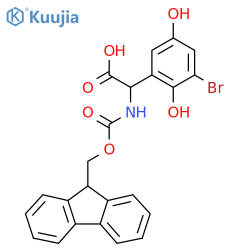 2-(3-bromo-2,5-dihydroxyphenyl)-2-({[(9H-fluoren-9-yl)methoxy]carbonyl}amino)acetic acid structure