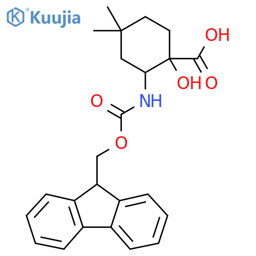 2-({[(9H-fluoren-9-yl)methoxy]carbonyl}amino)-1-hydroxy-4,4-dimethylcyclohexane-1-carboxylic acid structure