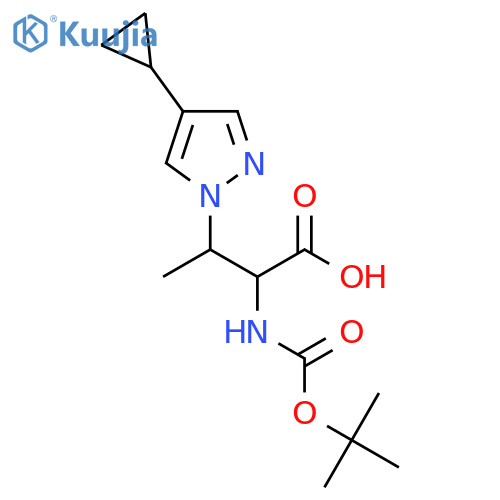 2-{(tert-butoxy)carbonylamino}-3-(4-cyclopropyl-1H-pyrazol-1-yl)butanoic acid structure