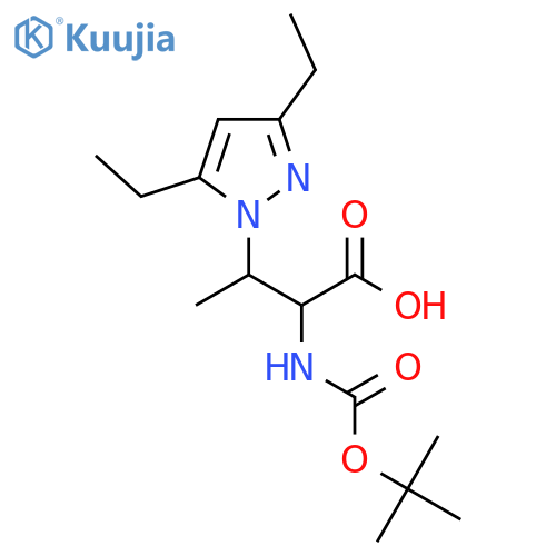 2-{(tert-butoxy)carbonylamino}-3-(3,5-diethyl-1H-pyrazol-1-yl)butanoic acid structure