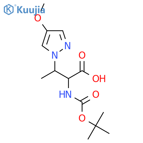 2-{(tert-butoxy)carbonylamino}-3-(4-methoxy-1H-pyrazol-1-yl)butanoic acid structure