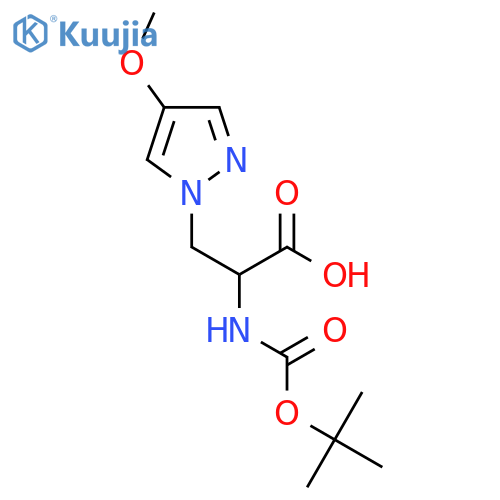2-{(tert-butoxy)carbonylamino}-3-(4-methoxy-1H-pyrazol-1-yl)propanoic acid structure