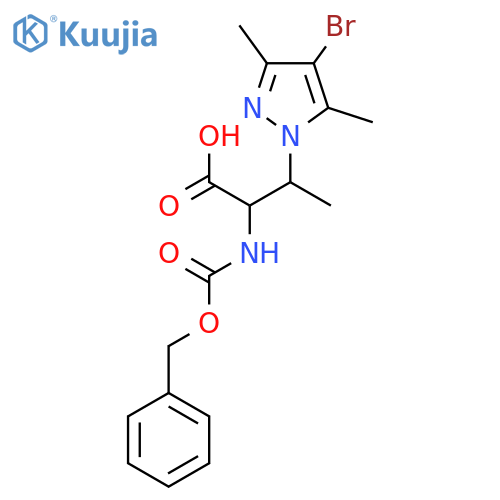 2-{(benzyloxy)carbonylamino}-3-(4-bromo-3,5-dimethyl-1H-pyrazol-1-yl)butanoic acid structure