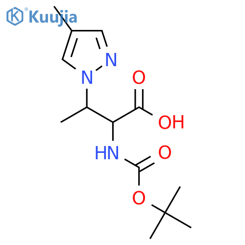 2-{(tert-butoxy)carbonylamino}-3-(4-methyl-1H-pyrazol-1-yl)butanoic acid structure