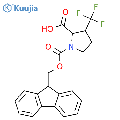 1-{[(9H-fluoren-9-yl)methoxy]carbonyl}-3-(trifluoromethyl)pyrrolidine-2-carboxylic acid structure