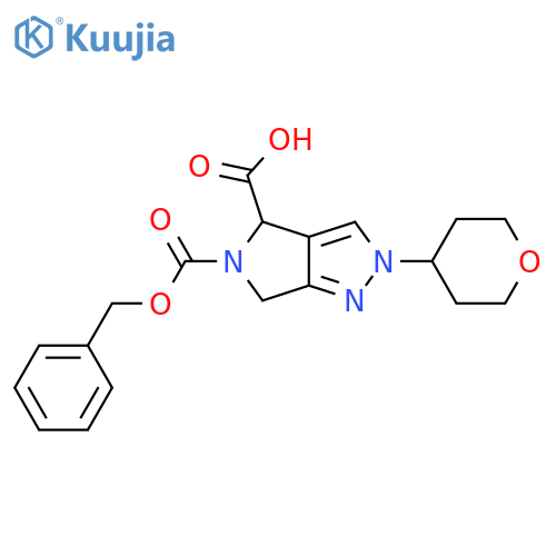 5-(benzyloxy)carbonyl-2-(oxan-4-yl)-2H,4H,5H,6H-pyrrolo3,4-cpyrazole-4-carboxylic acid structure