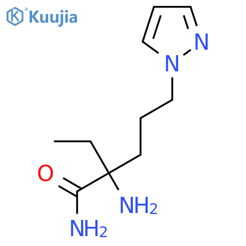 2-amino-2-ethyl-5-(1H-pyrazol-1-yl)pentanamide structure