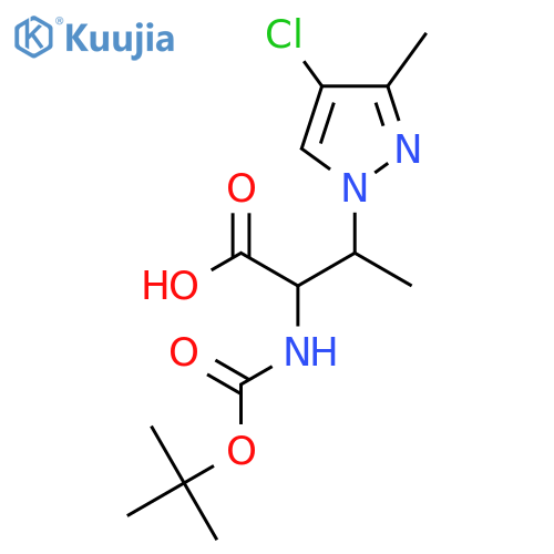 2-{(tert-butoxy)carbonylamino}-3-(4-chloro-3-methyl-1H-pyrazol-1-yl)butanoic acid structure