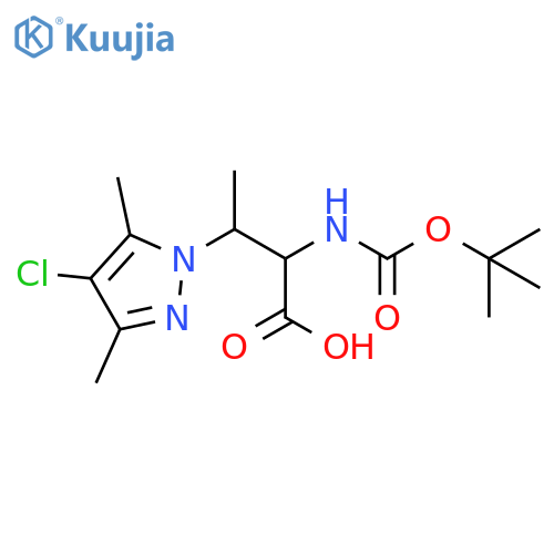 2-{(tert-butoxy)carbonylamino}-3-(4-chloro-3,5-dimethyl-1H-pyrazol-1-yl)butanoic acid structure