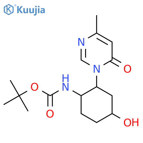tert-butyl N-[4-hydroxy-2-(4-methyl-6-oxo-1,6-dihydropyrimidin-1-yl)cyclohexyl]carbamate structure